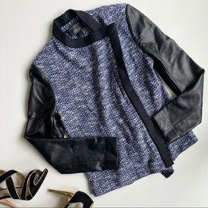 St. John Tweed + Leather Moto Jacket Blazer